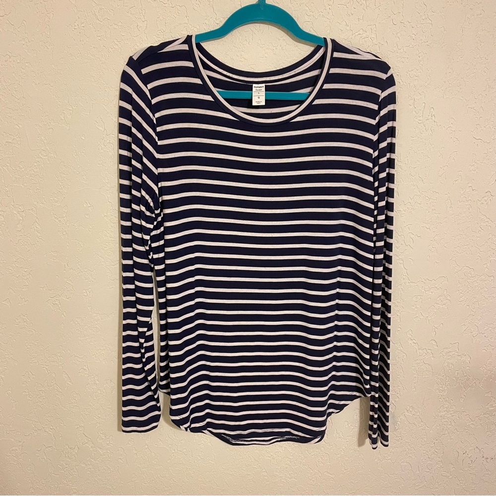 Old navy luxe large blue and white striped long sleeve